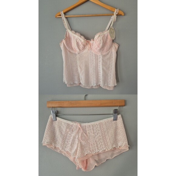Jolie Intimates Vintage White Pink Mesh 2 Piece Bra Boyshort Set Womens MED 36B - Picture 1 of 14